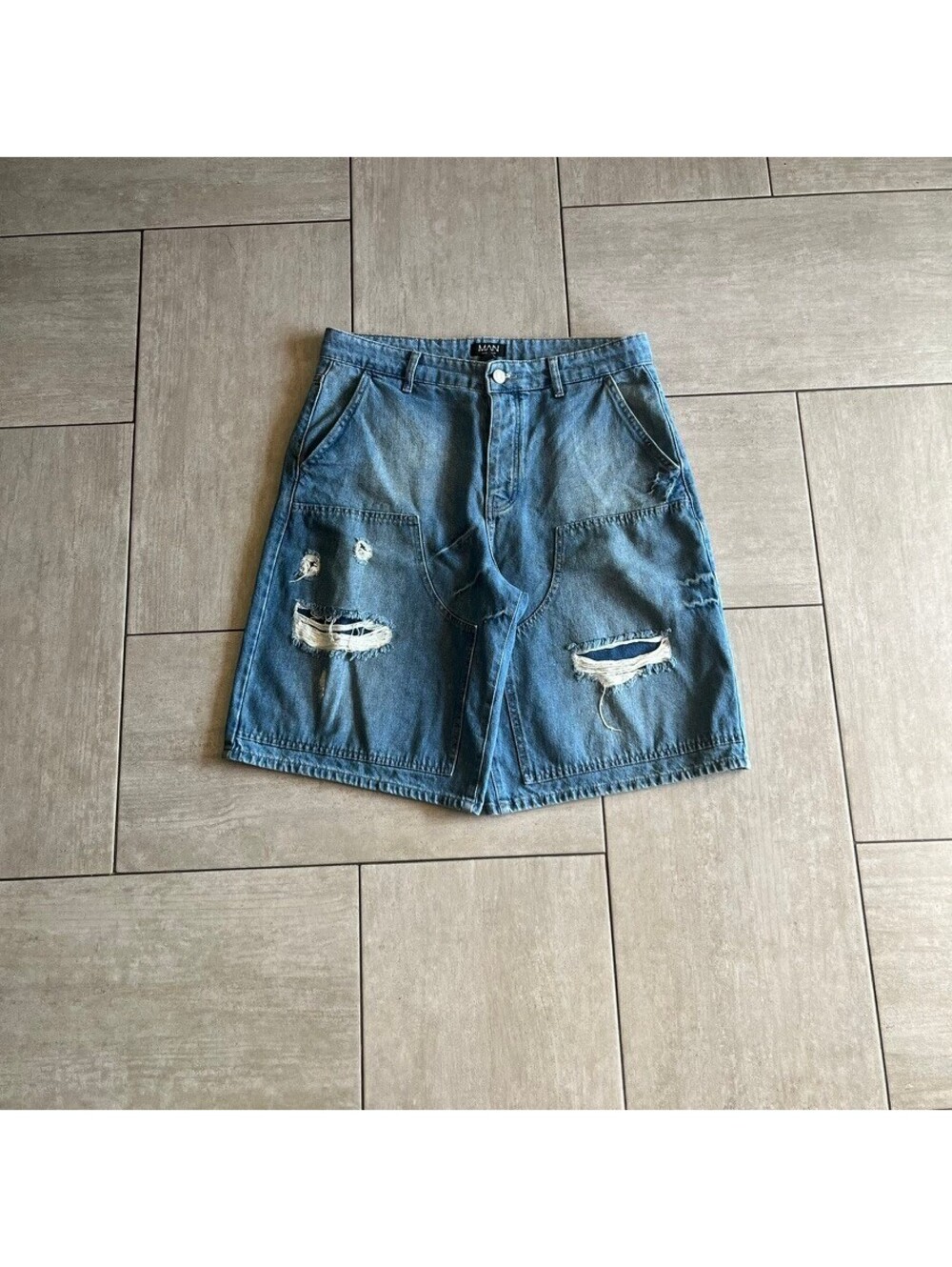 boohooMAN Distressed Denim Shorts Size 34 Casual Streetwear
